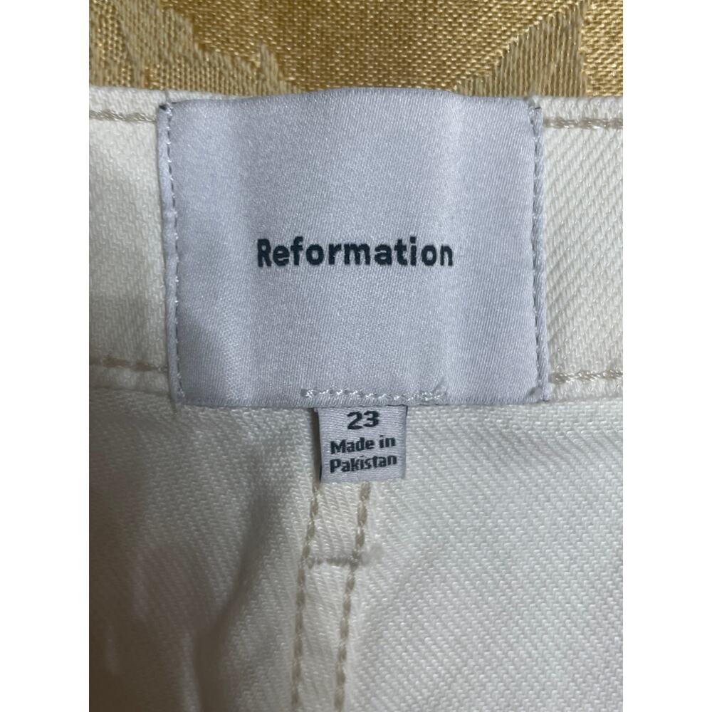 Reformation Size 23 Womens Jeans White Alyssa Stretch HighRise Wide Leg Cropped - Picture 6 of 12